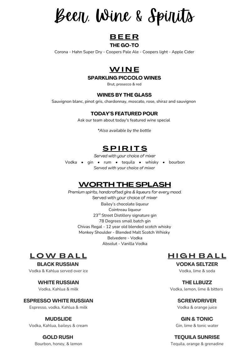Menu, Zitto Cafe Hillcrest