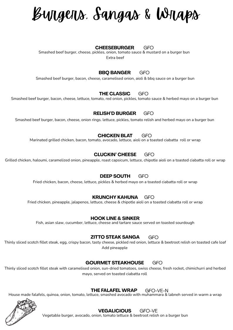 Menu, Zitto Cafe Hillcrest