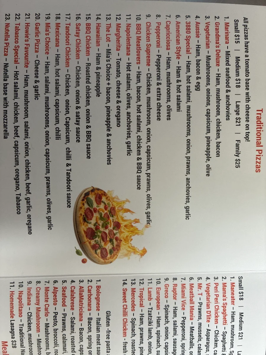 Menu, Three Double8 Zero Pizza Bar & Grill