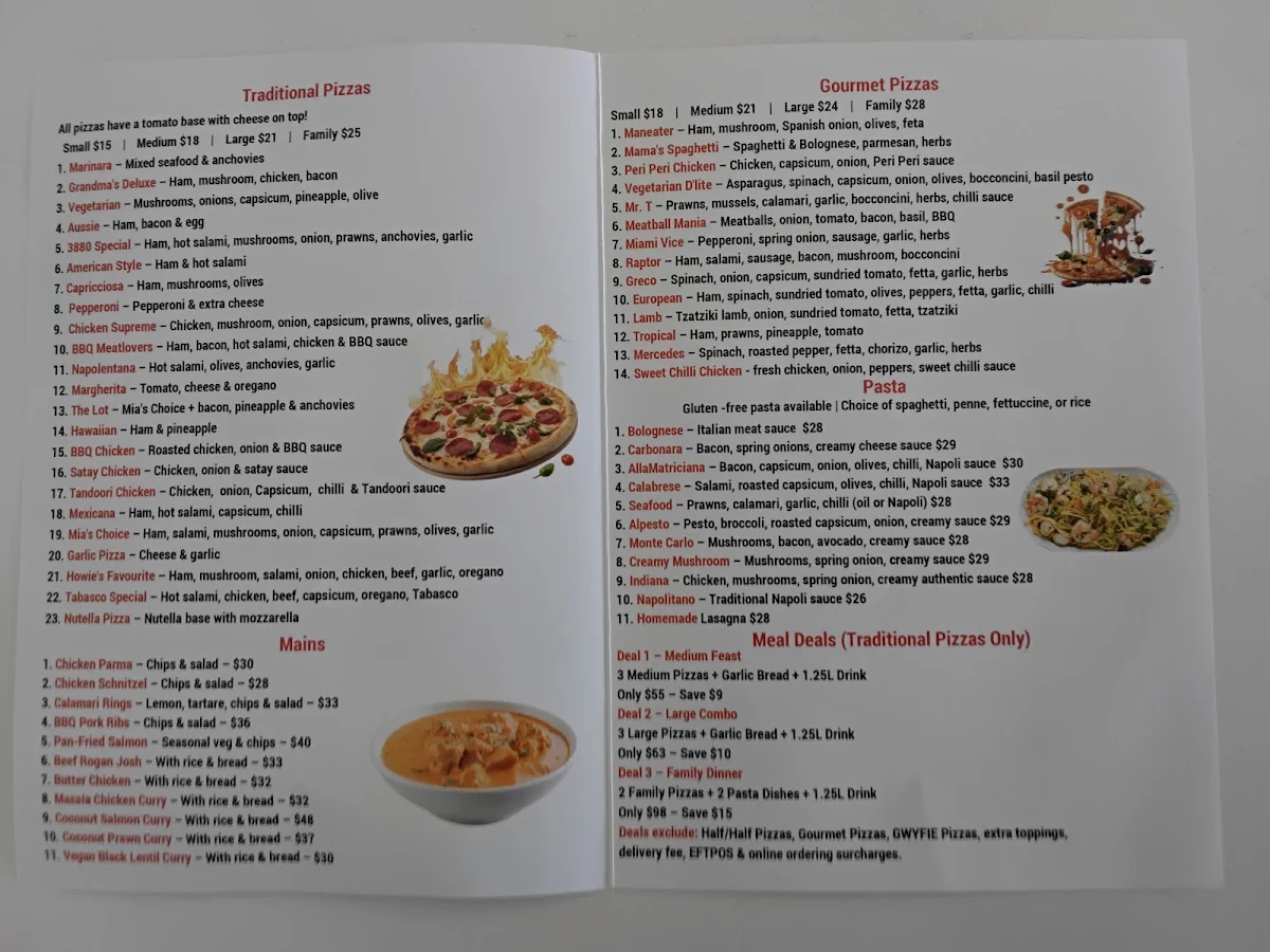 Menu, Three Double8 Zero Pizza Bar & Grill