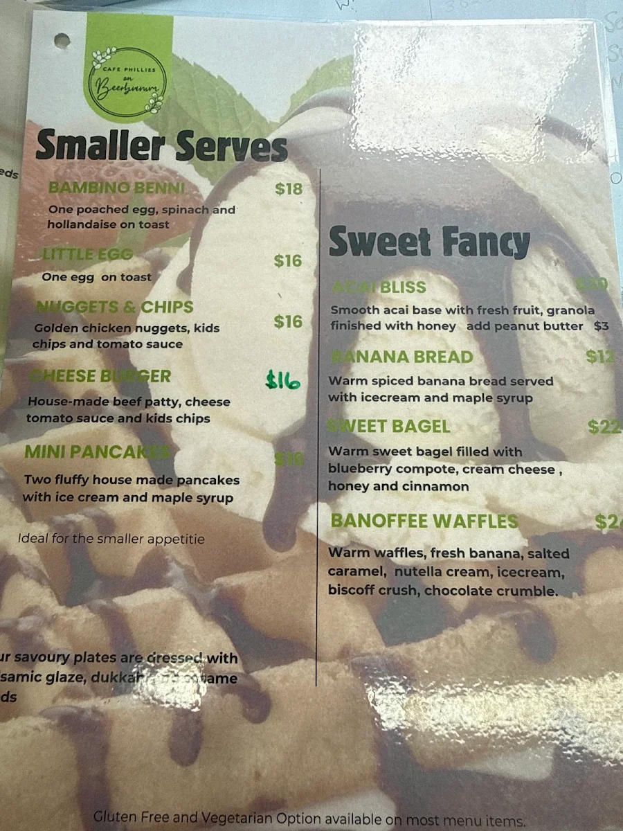 Menu, Cafe Phillies on Beerburrum