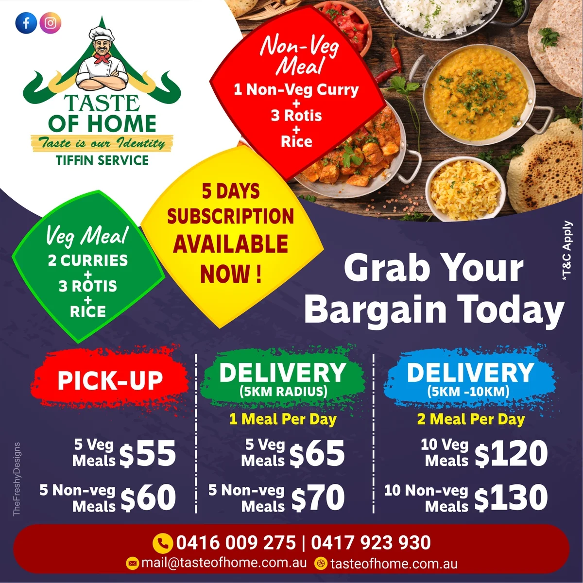 Menu, Taste Of Home - Tiffins / Catering
