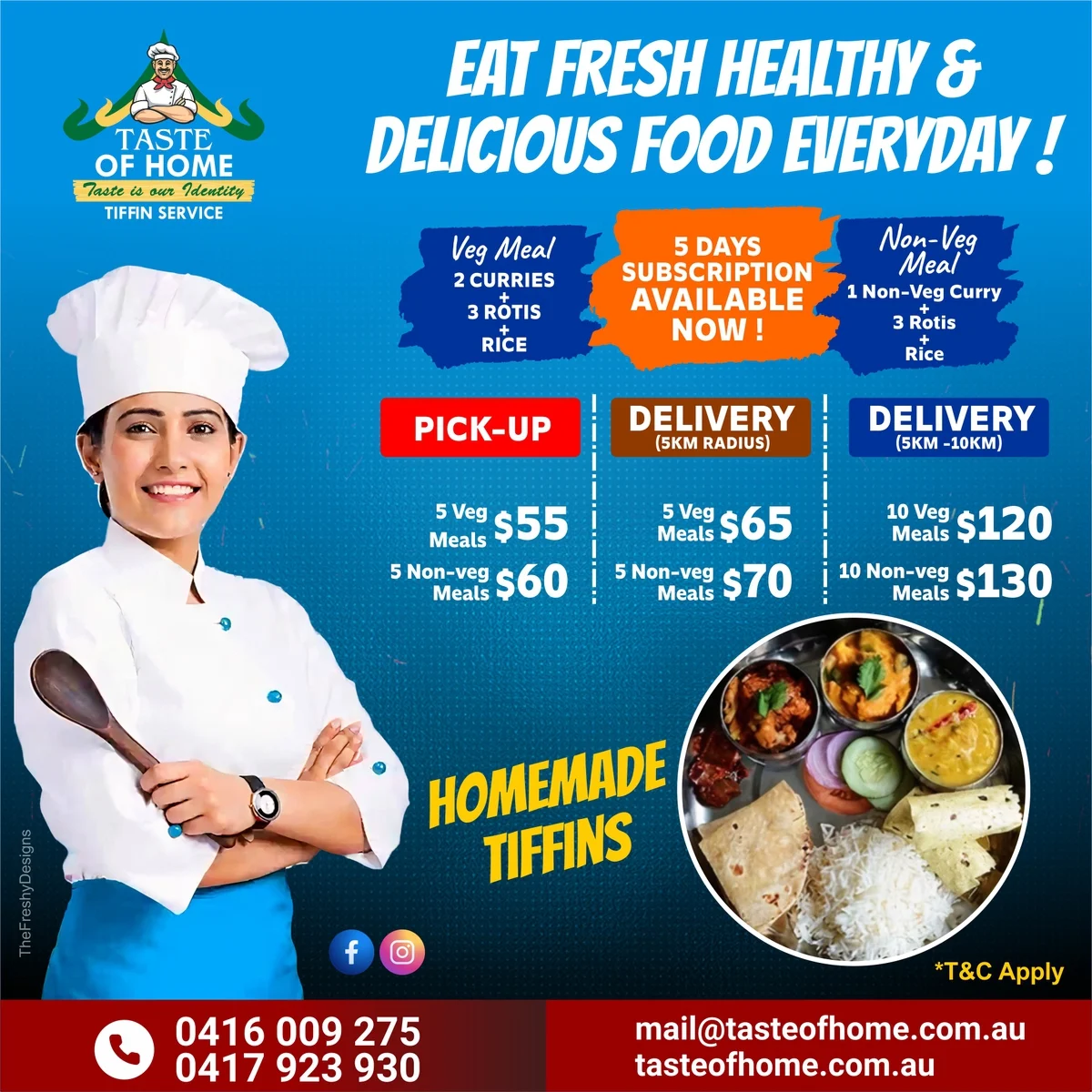 Menu, Taste Of Home - Tiffins / Catering