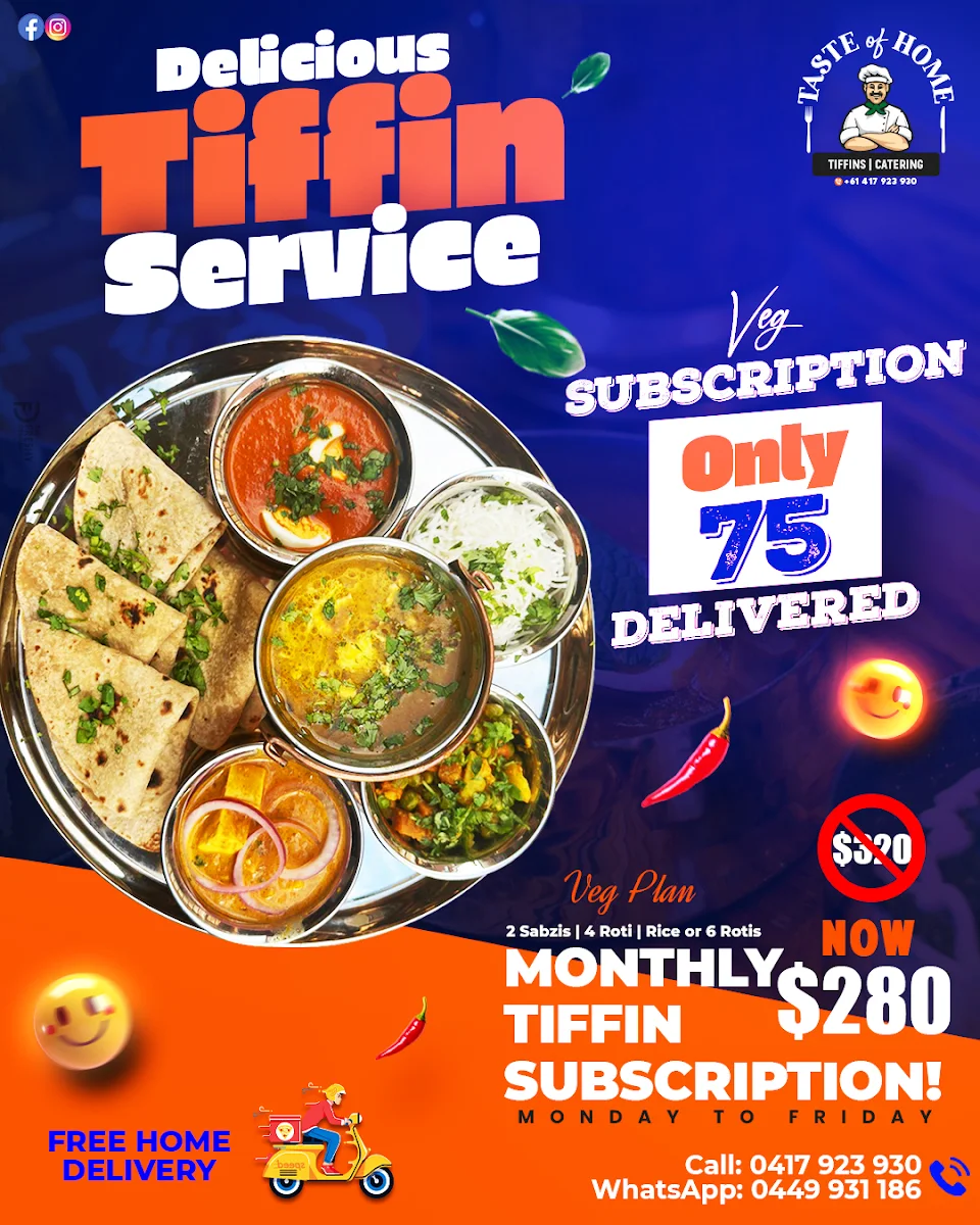 Menu, Taste Of Home - Tiffins / Catering