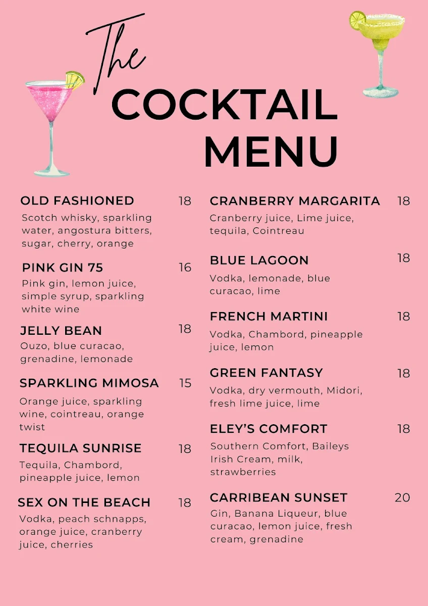 Menu, Jetty Licensed Restaurant