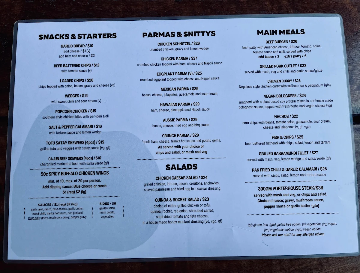 Menu, The Birmingham Hotel