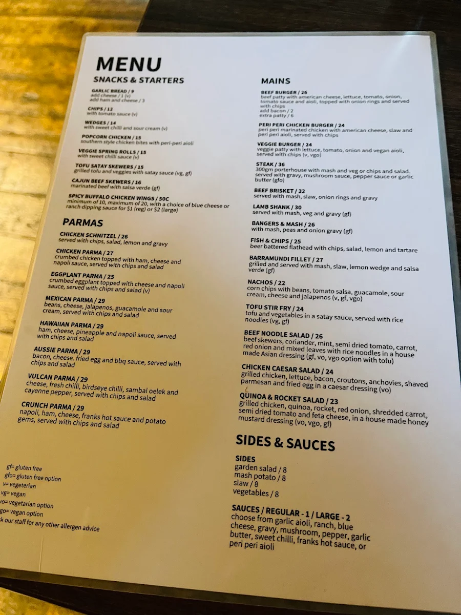 Menu, The Birmingham Hotel