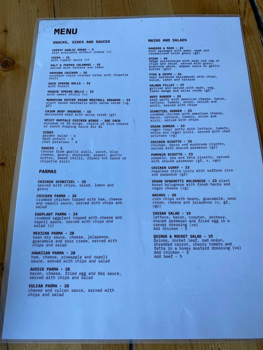 Menu, The Birmingham Hotel