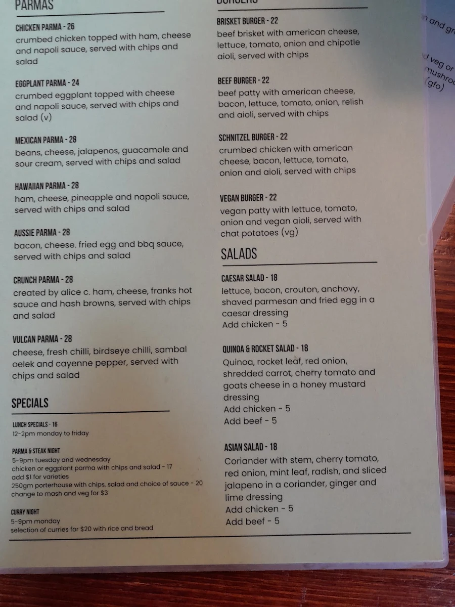 Menu, The Birmingham Hotel