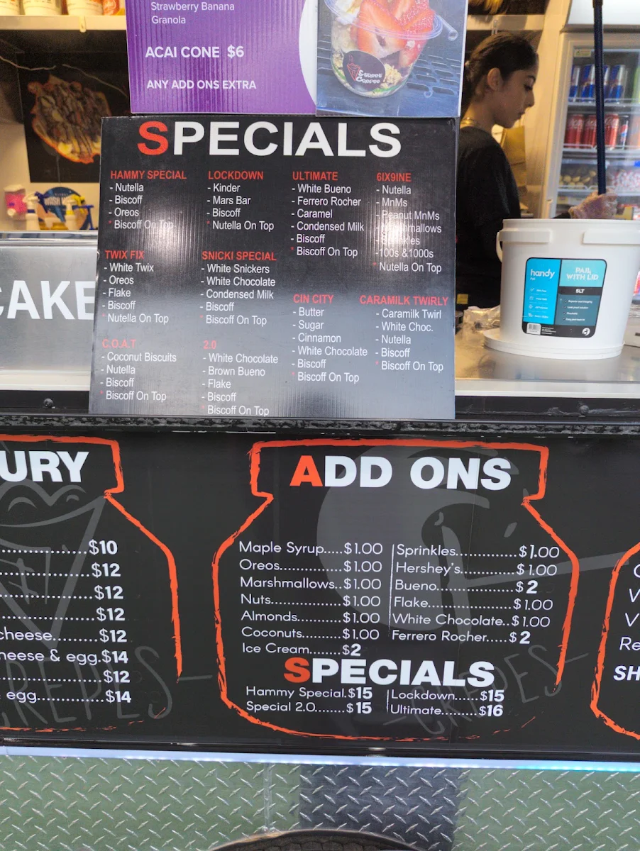 Menu, Street Crepes Melton