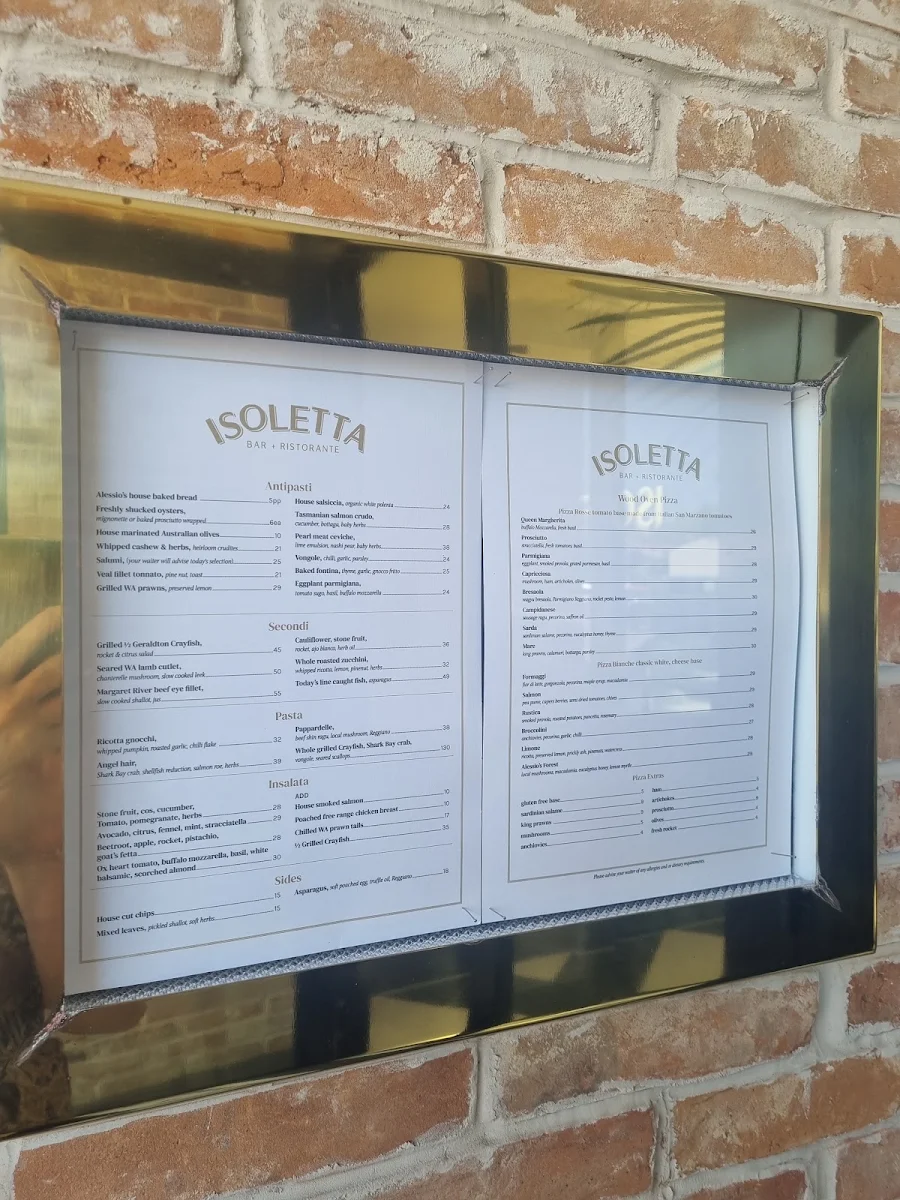 Menu, Isoletta Bar+Ristorante