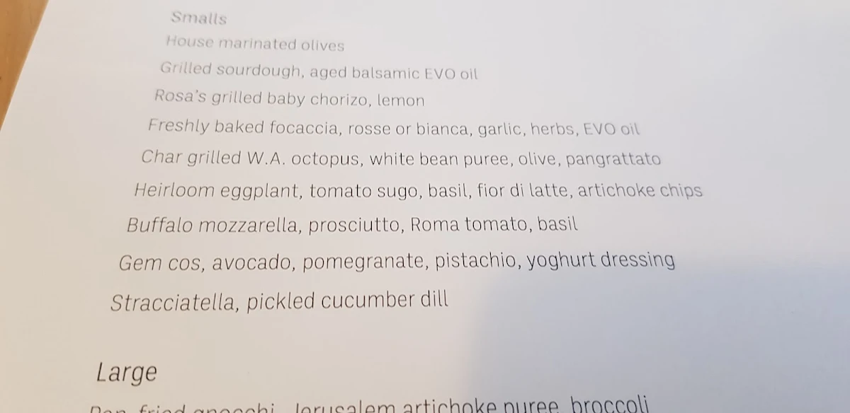 Menu, Isoletta Bar+Ristorante