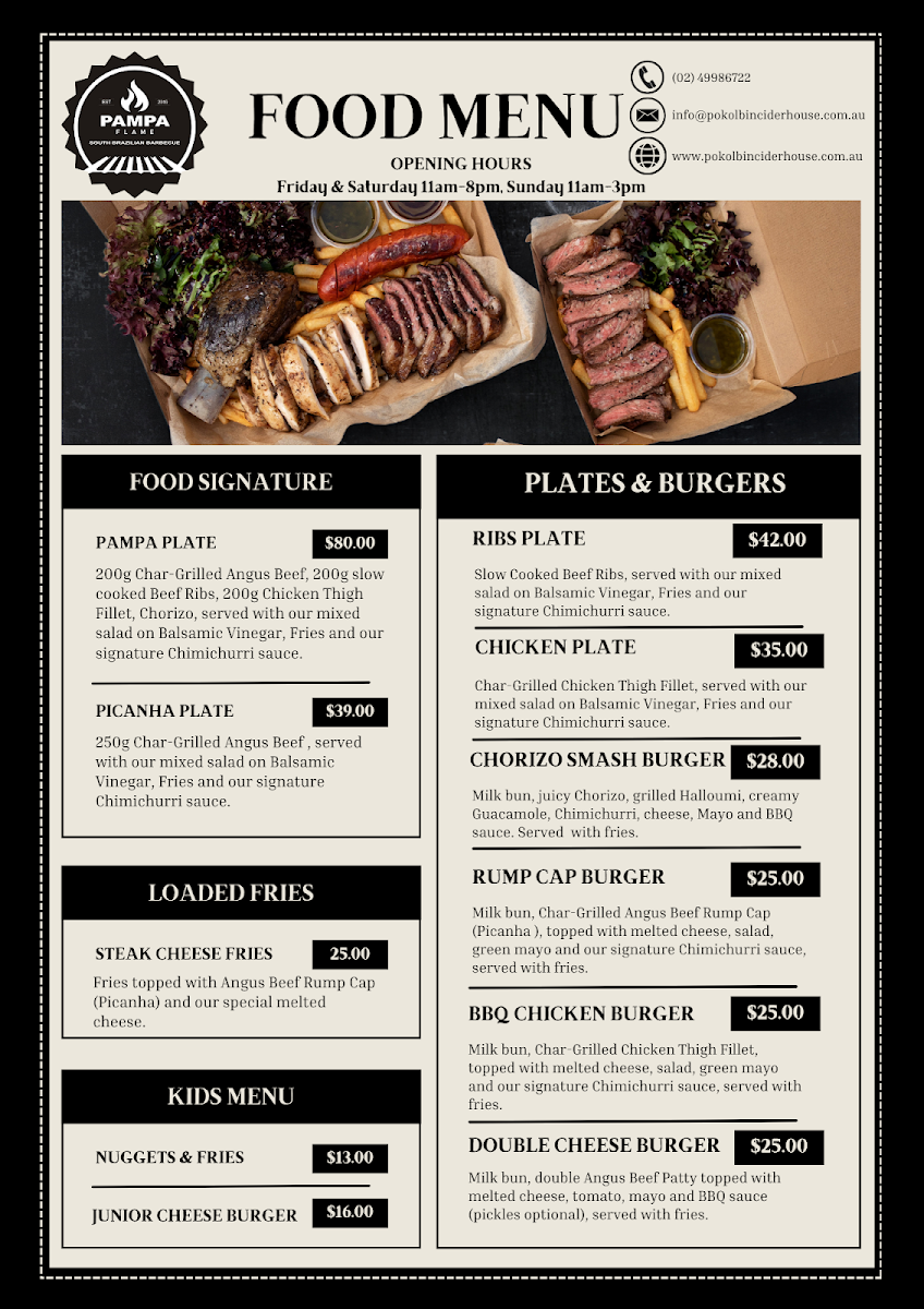 Menu, Pokolbin Cider House