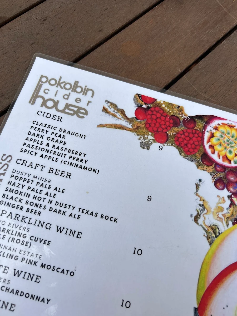 Menu, Pokolbin Cider House