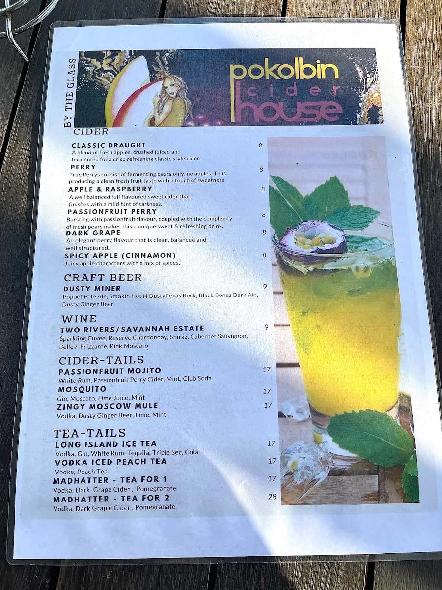 Menu, Pokolbin Cider House