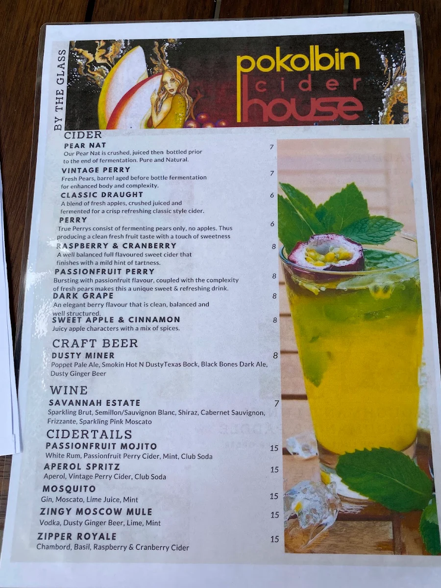 Menu, Pokolbin Cider House