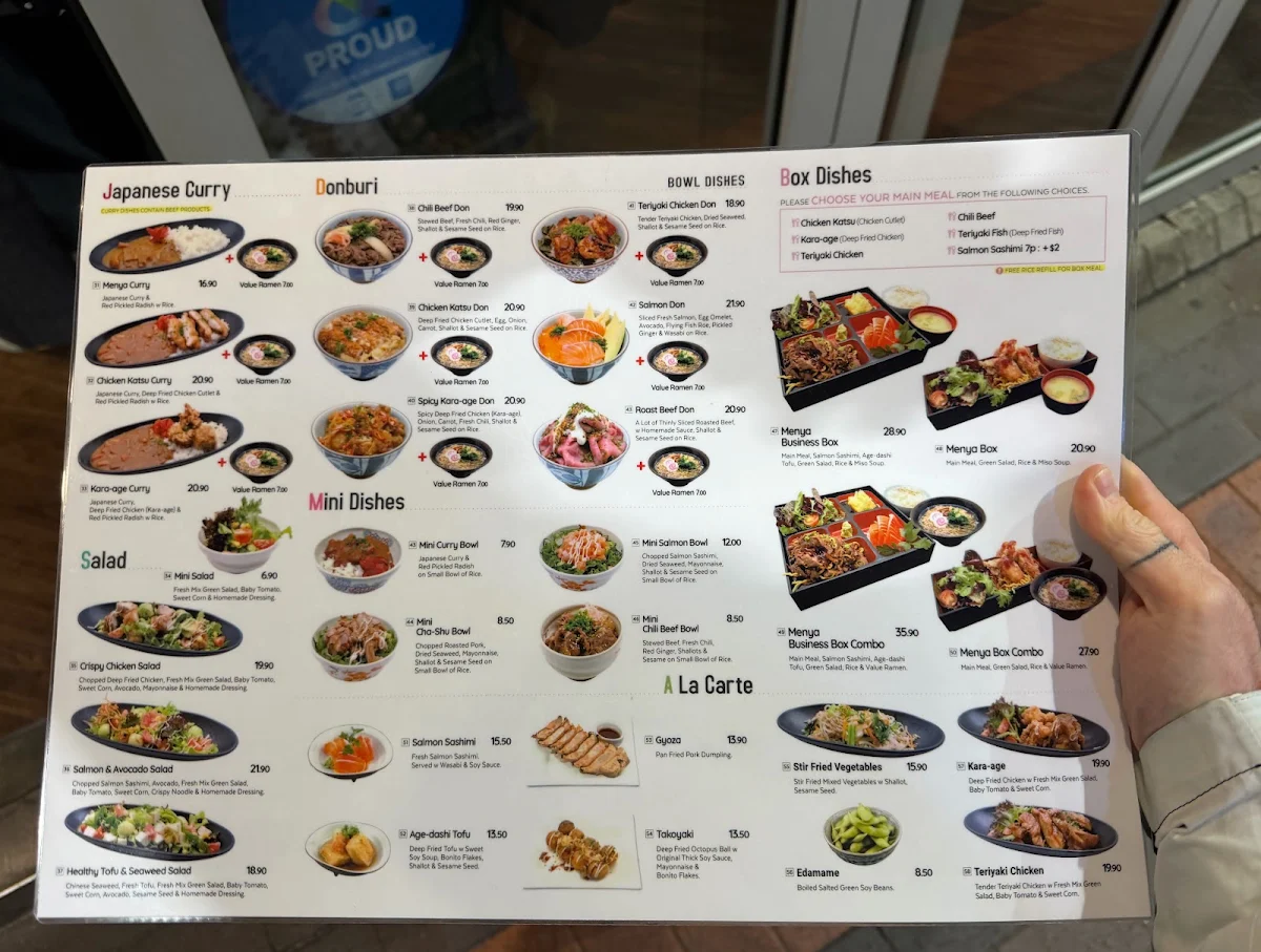 Menu, Menya City Japanese Noodle Bar
