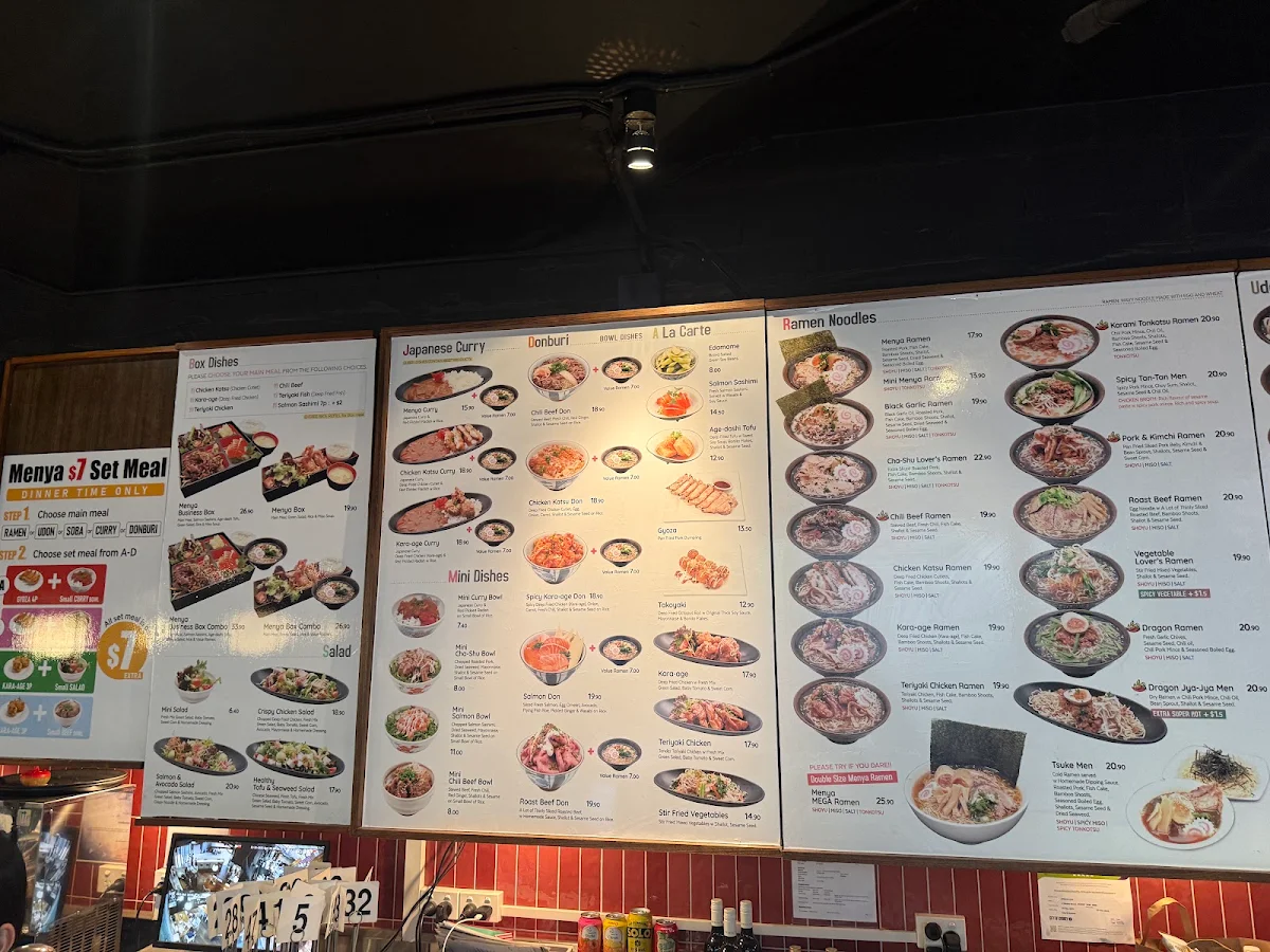 Menu, Menya City Japanese Noodle Bar