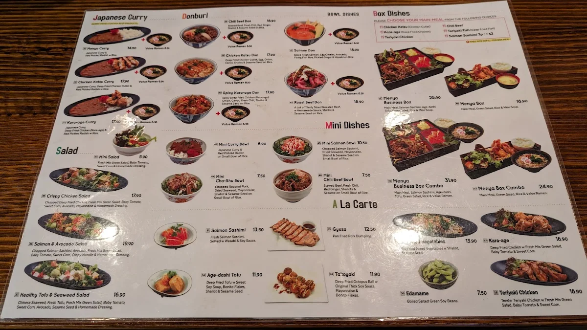 Menu, Menya City Japanese Noodle Bar