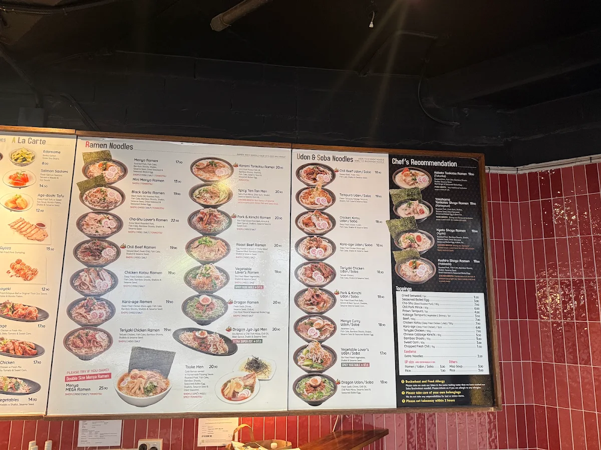 Menu, Menya City Japanese Noodle Bar