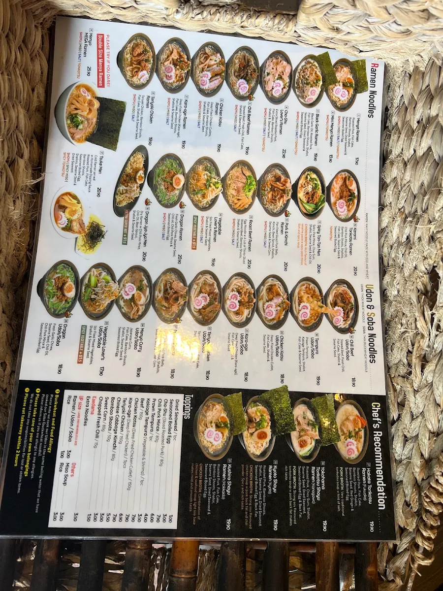 Menu, Menya City Japanese Noodle Bar