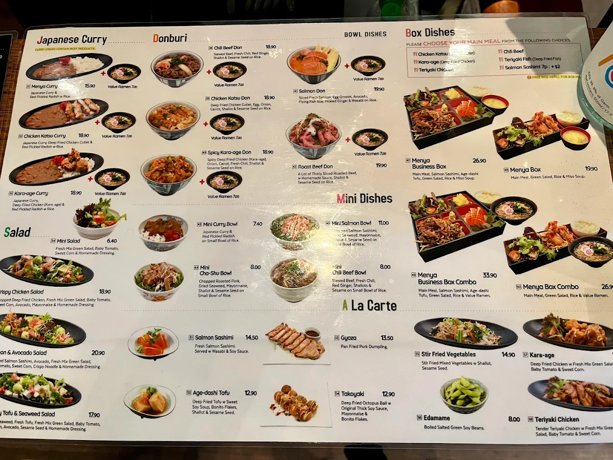 Menu, Menya City Japanese Noodle Bar