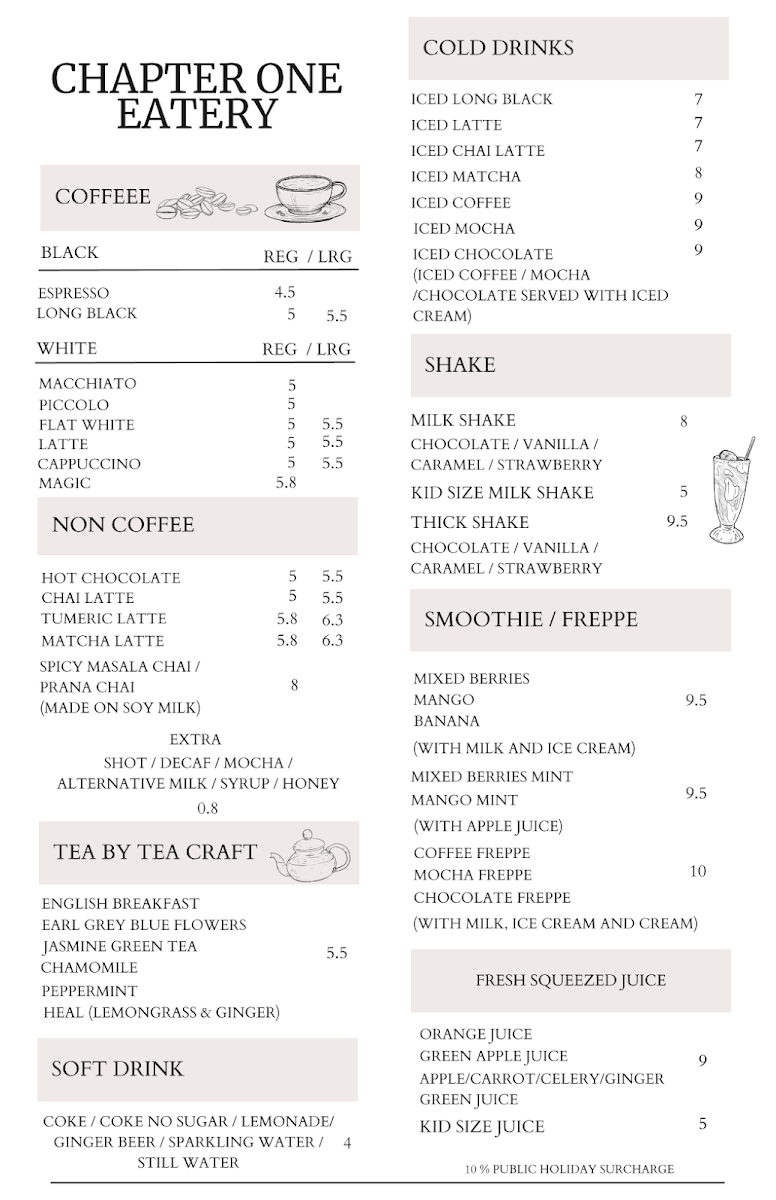Menu, Chapter One Eatery