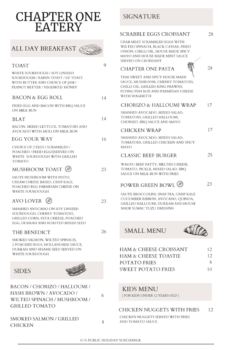 Menu, Chapter One Eatery