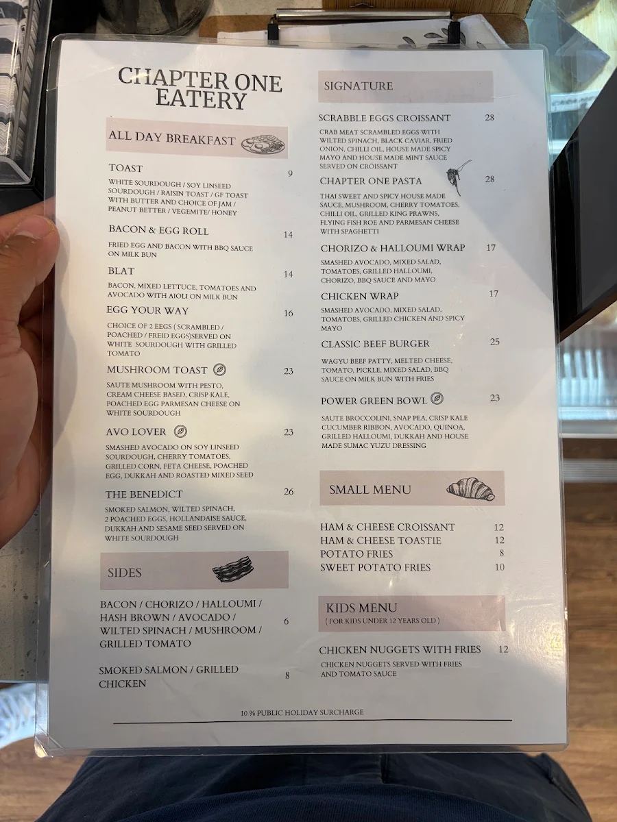 Menu, Chapter One Eatery