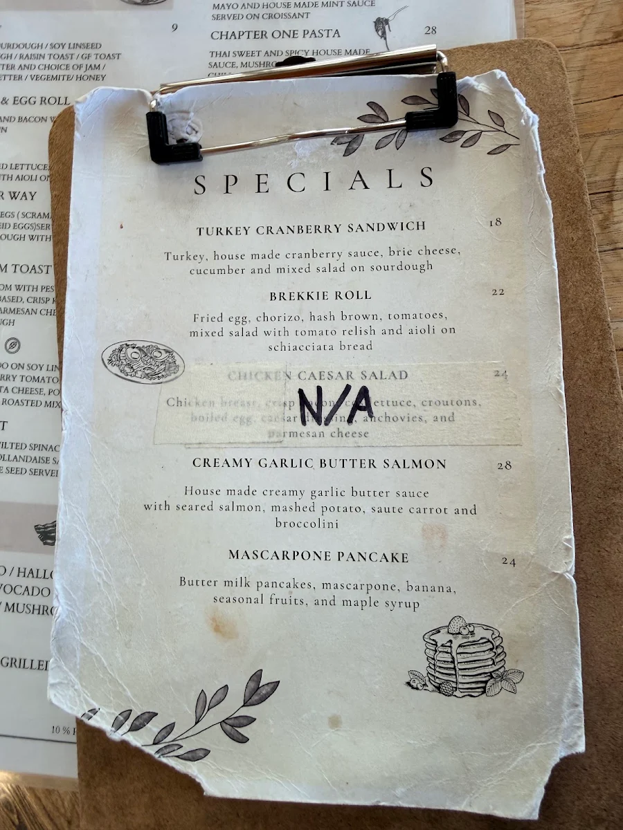 Menu, Chapter One Eatery