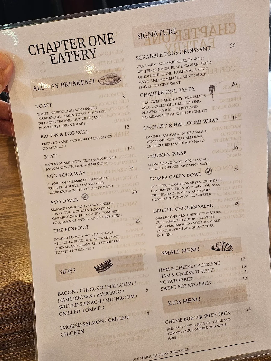 Menu, Chapter One Eatery