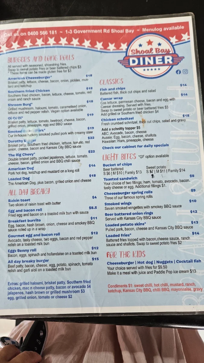 Menu, The Shoal Bay Diner