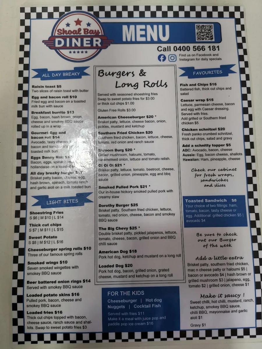 Menu, The Shoal Bay Diner