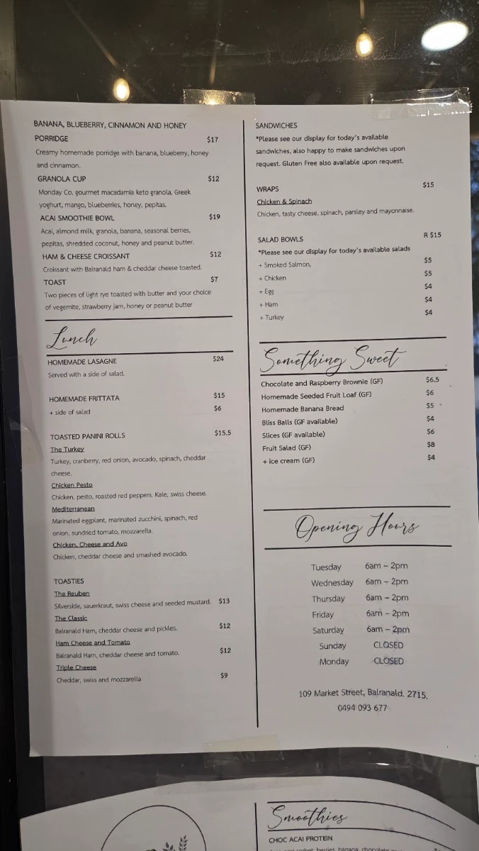 Menu, Swanton Organics Cafe