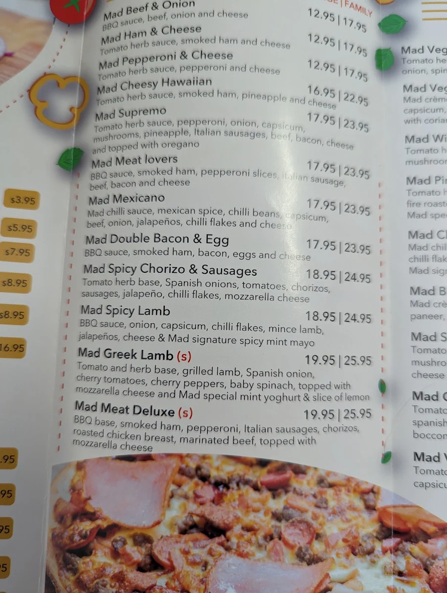 Menu, Mad Toppings (Crows Nest)