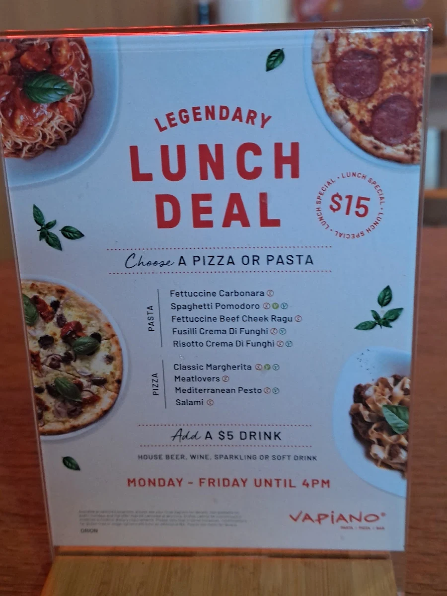 Menu, Vapiano Orion