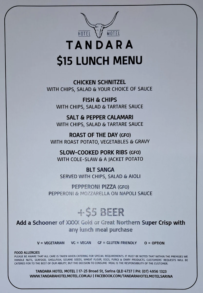 Menu, Tandara Hotel
