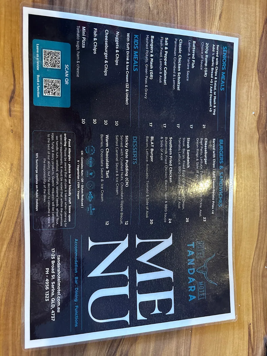 Menu, Tandara Hotel