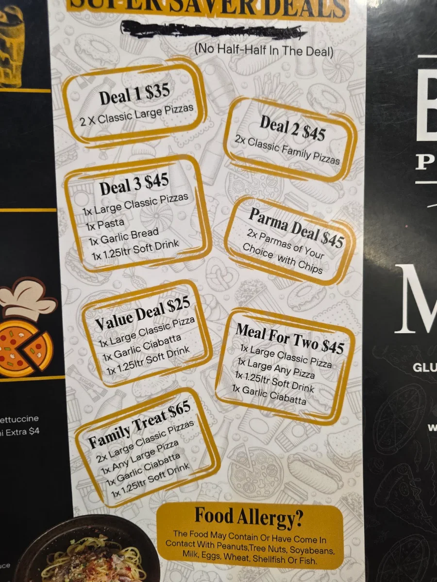 Menu, Big Ben Pizza Bar