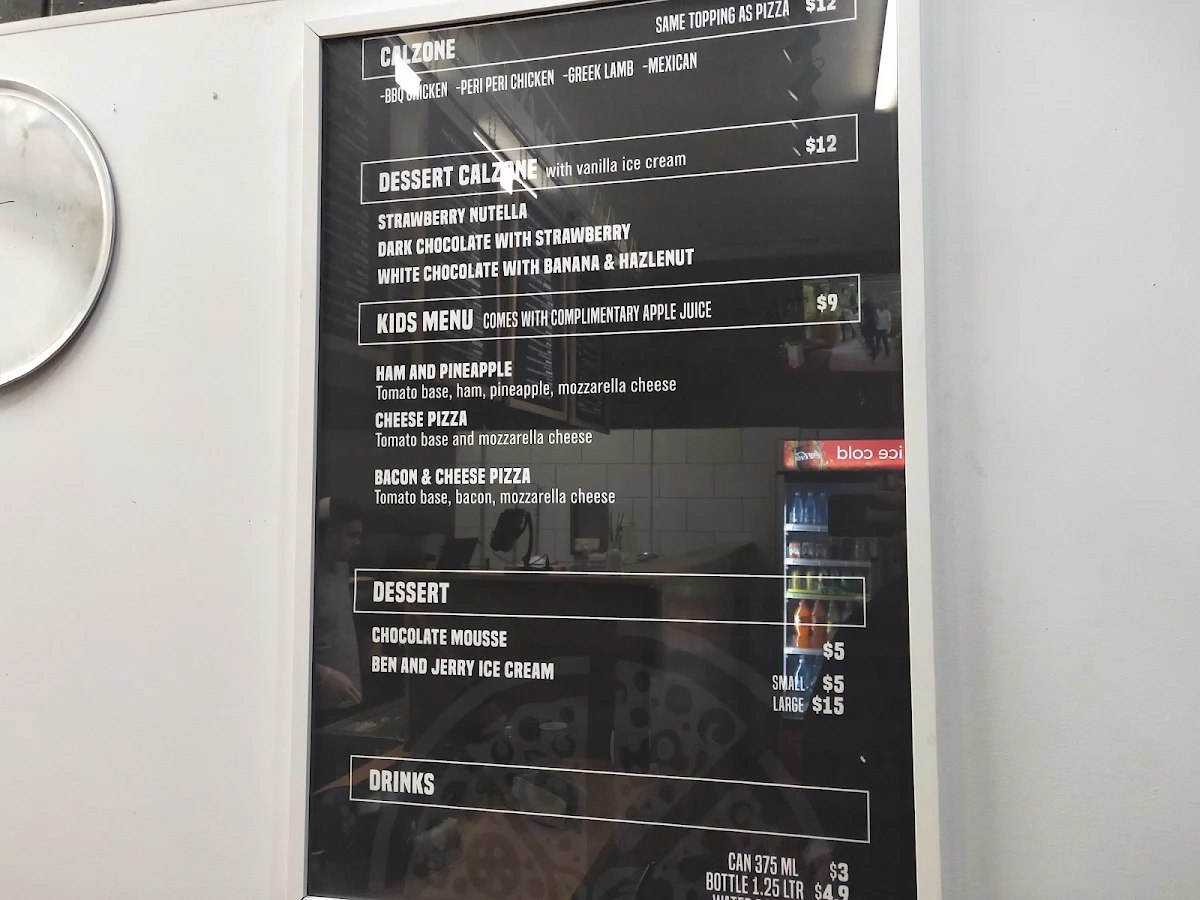 Menu, Big Ben Pizza Bar