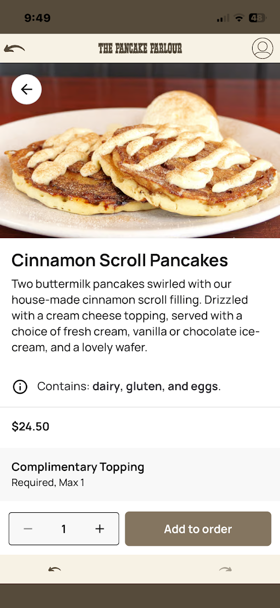 Menu, The Pancake Parlour
