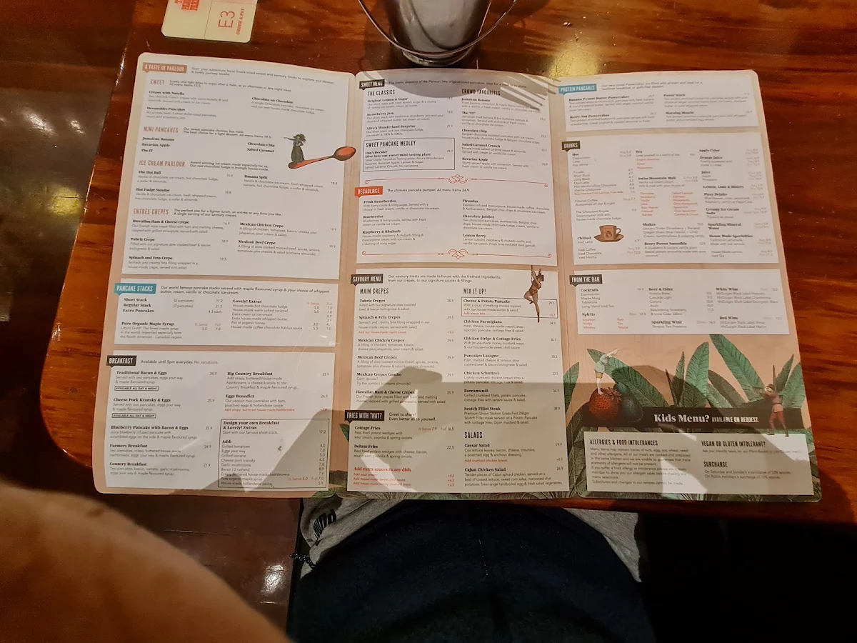 Menu, The Pancake Parlour