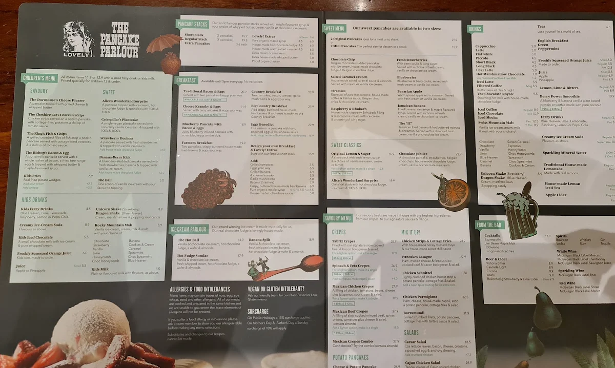 Menu, The Pancake Parlour