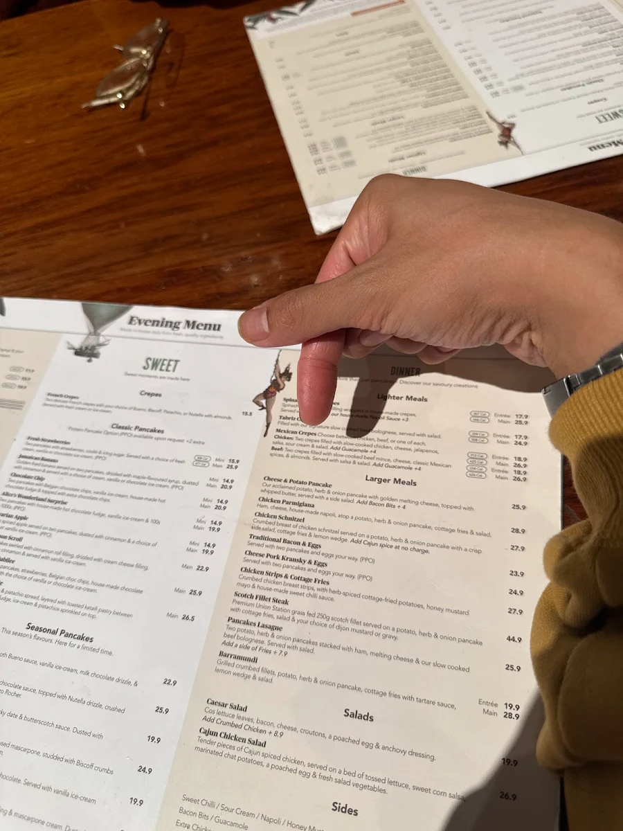 Menu, The Pancake Parlour