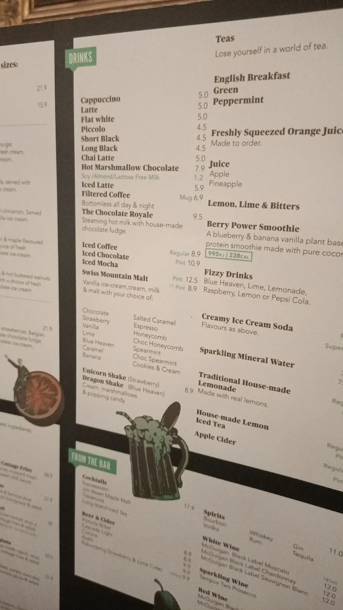 Menu, The Pancake Parlour