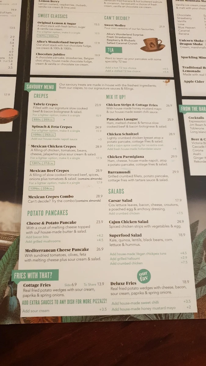Menu, The Pancake Parlour