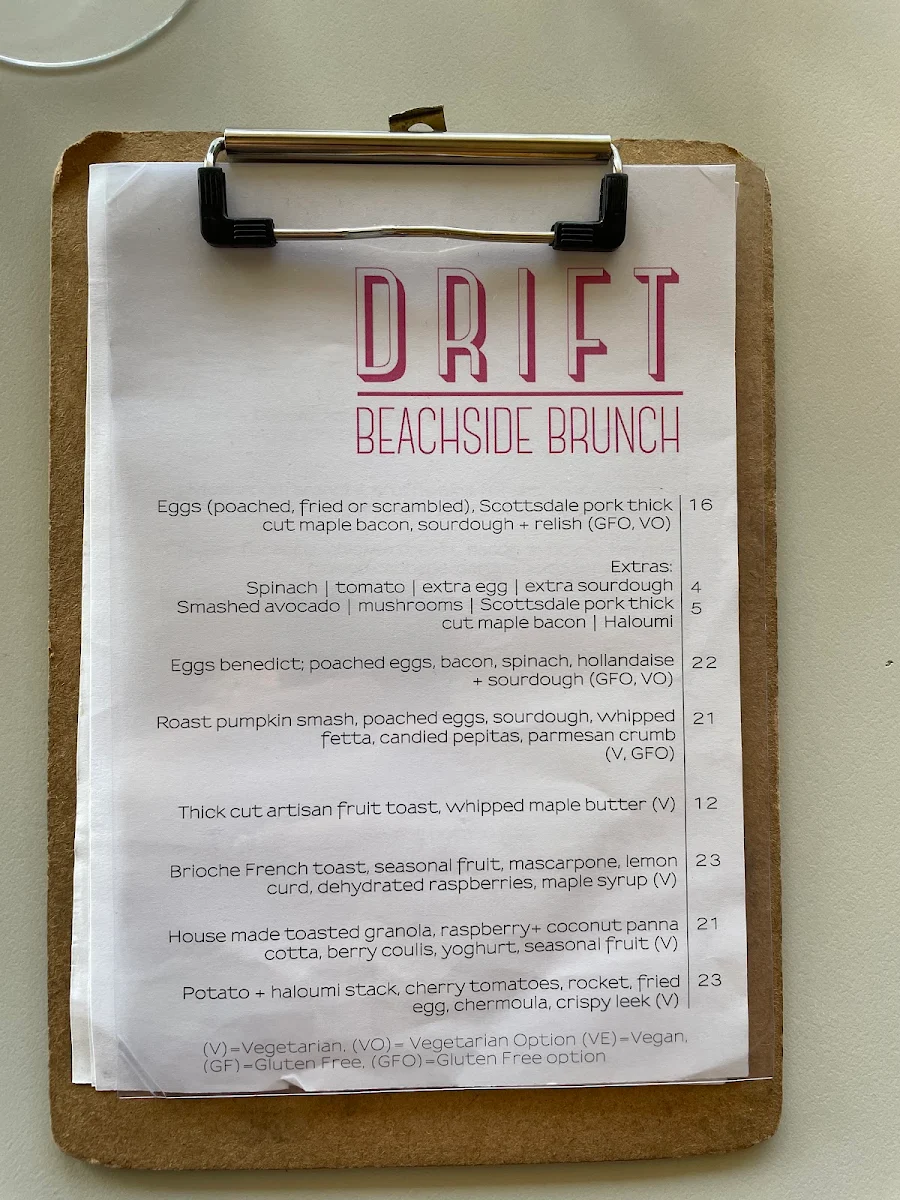 Menu, Drift