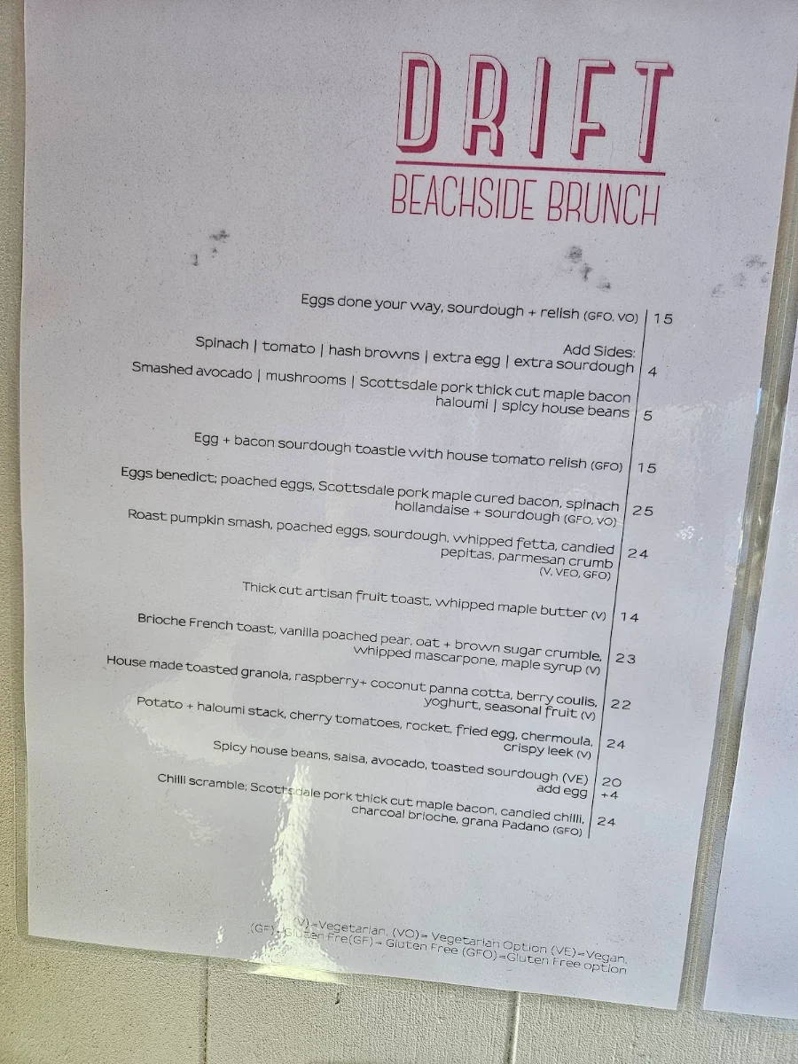 Menu, Drift