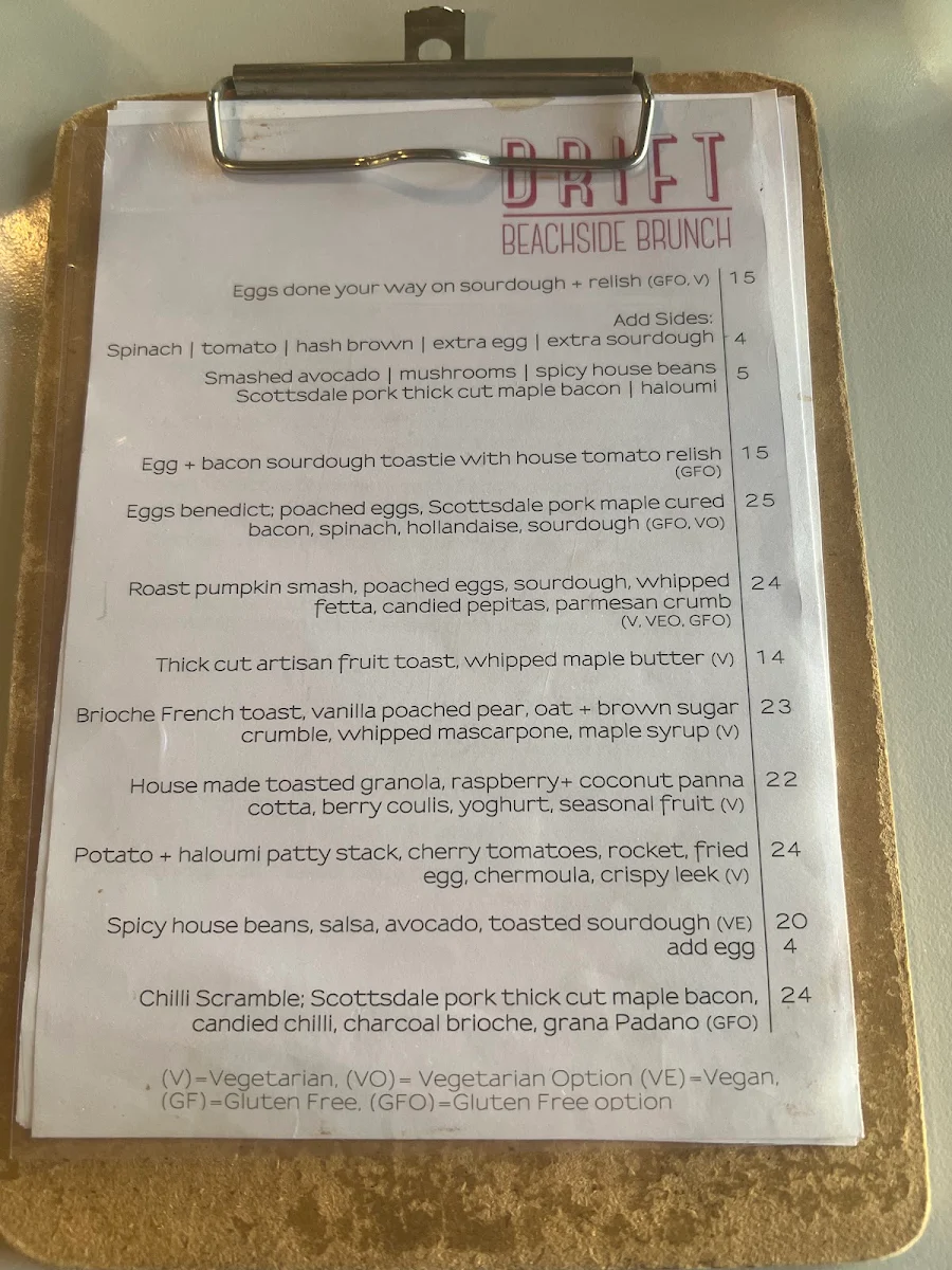 Menu, Drift