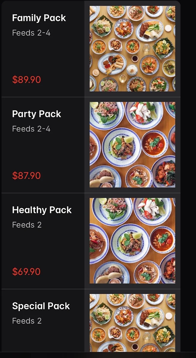 Menu, Mons Thai Camp Hill